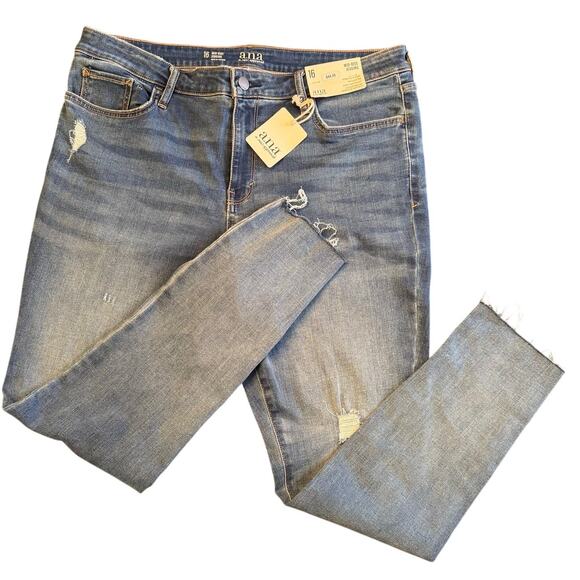 a.n.a Distressed Mid-Rise Raw Edge Hem Jegging Pants Blue Women's Size 16 NWT - Picture 1 of 11